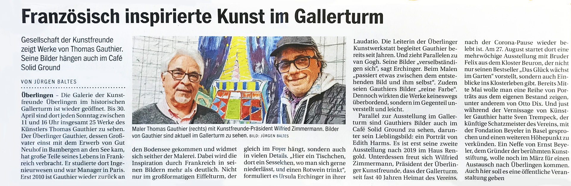 Gesellschaft Kunstfreunde Überlingen, Ausstellung Thomas Gauthier, Artikel Südkurier